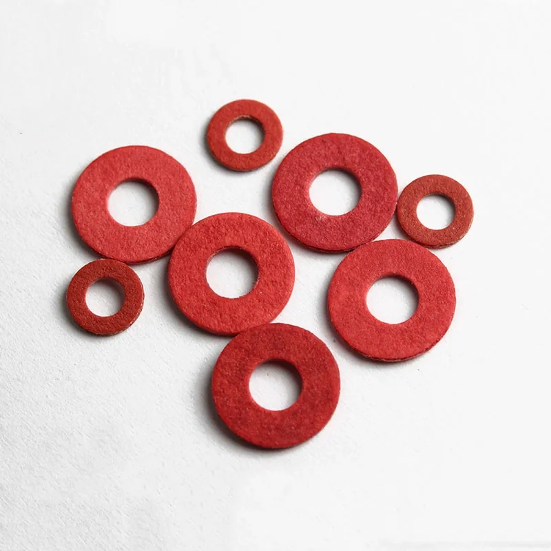 Red Fiber Electrical Insulating Washers: red vulcanized-fiber washer assortments, flat insulating rings and punched hardware spacers, view 2