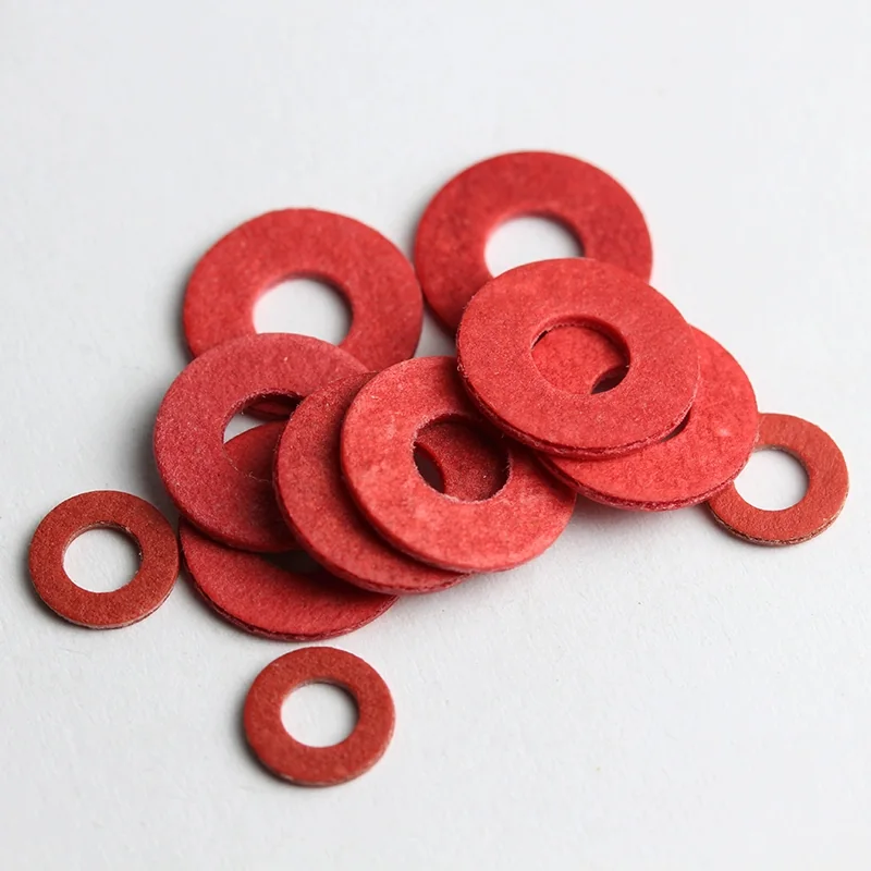 Red Fiber Electrical Insulating Washers: red vulcanized-fiber washer assortments, flat insulating rings and punched hardware spacers, view 5